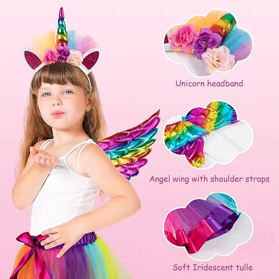 Tutu/Ballet Skirt - 3 pcs - skirt, wings & headband - Purple Unicorn M/L (5-8 Y)