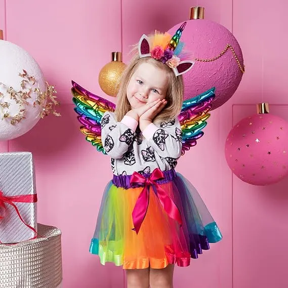 Tutu/Ballet Skirt - 3 pcs - skirt, wings & headband - Purple Unicorn M/L (5-8 Y)