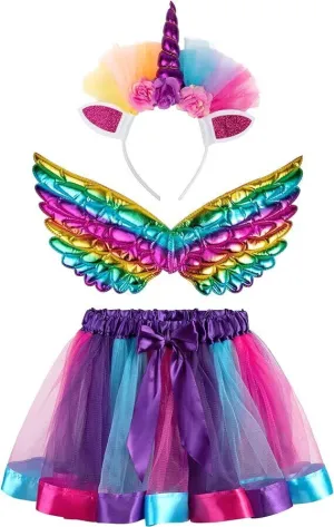 Tutu/Ballet Skirt - 3 pcs - skirt, wings & headband - Purple Unicorn M/L (5-8 Y)
