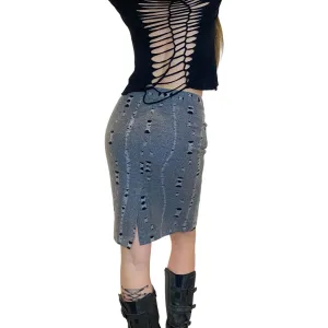 Vintage Grunge Wool Knit Pencil Skirt (S/M)