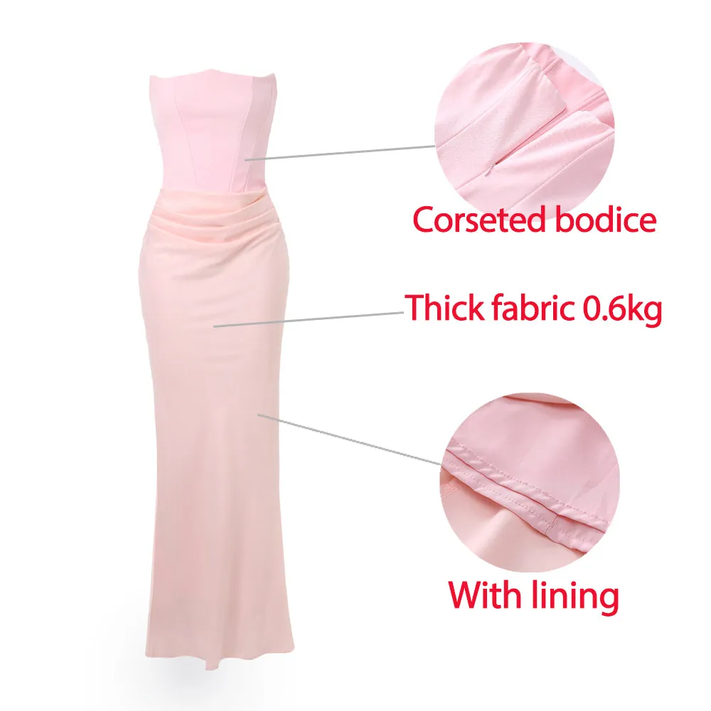 Wenkouban Strapless Women Maxi Evening Dress 2025 Pink Corset Cocktail Dress Elegant Strapless Satin Formal Occasion Party Dresses-nye outfits