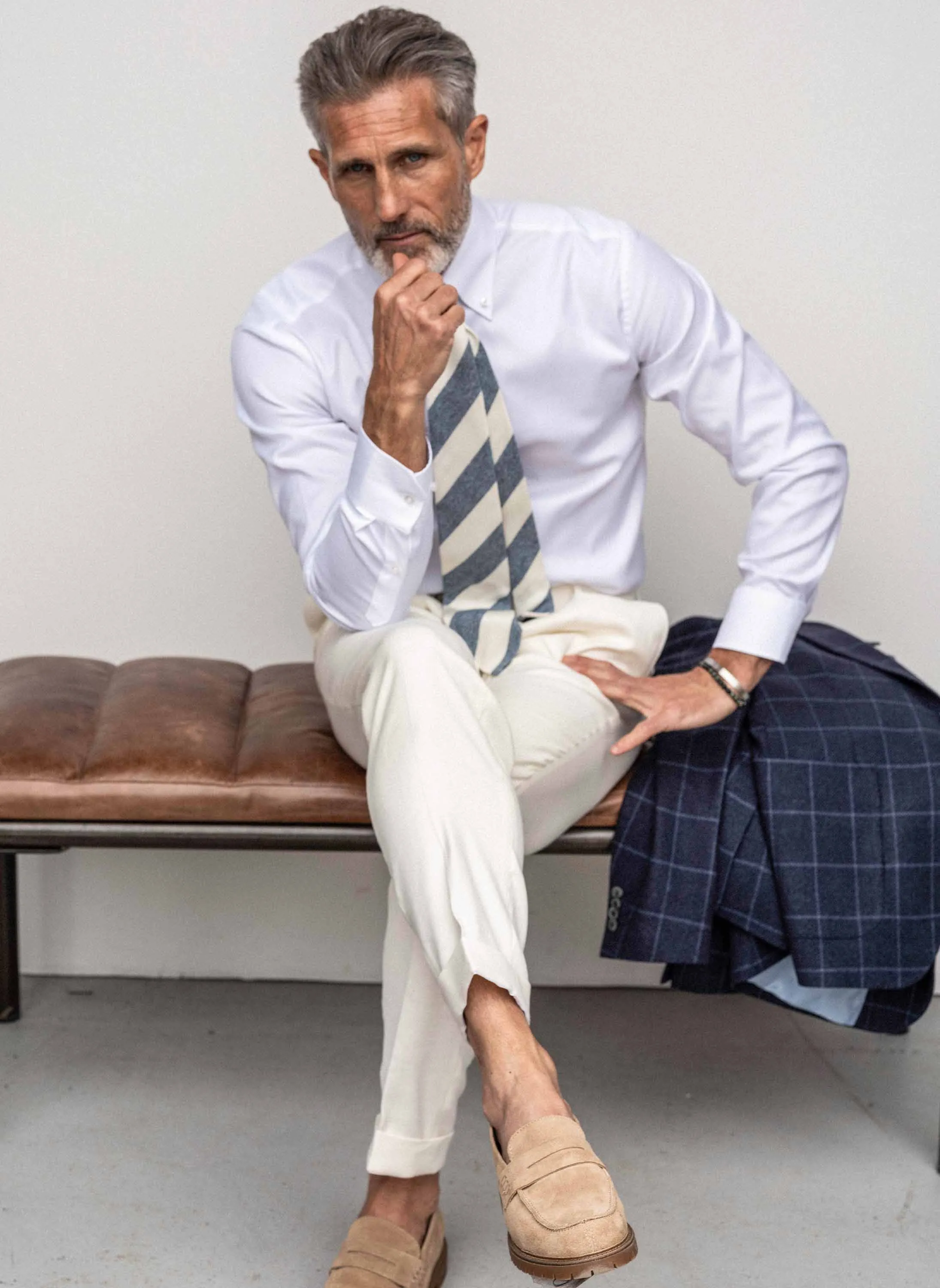 White regular fit pinpoint shirt with button down collar