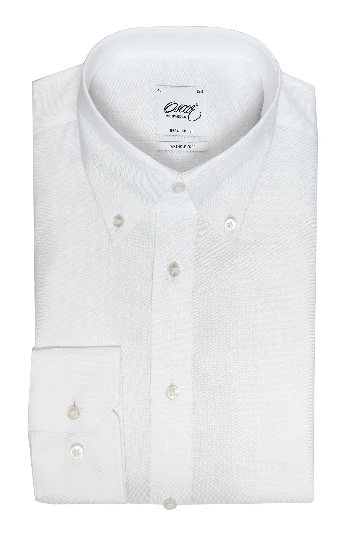 White regular fit pinpoint shirt with button down collar