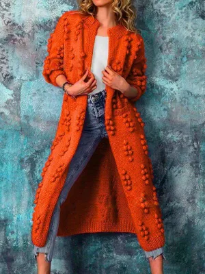Women's Cardigans Solid Jacquard Long Sweater Cardigan