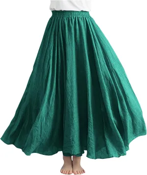 Womens Summer Flowy Swing Tiered A-Line Midi Skirt Fashion Trendy Casual Elastic Waist Pleated Long Beach Skirts
